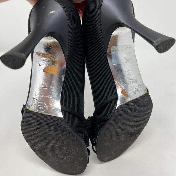Vintage Chanel CC Pearl Black Heel Sandal Pump with Bow size 37 EU - Picture 6 of 8